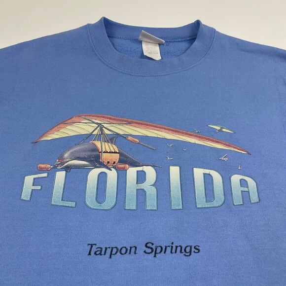 Vintage Florida Tarpon Springs Parasailing Dolphin Blue Crewneck Fits Medium - Picture 4 of 10